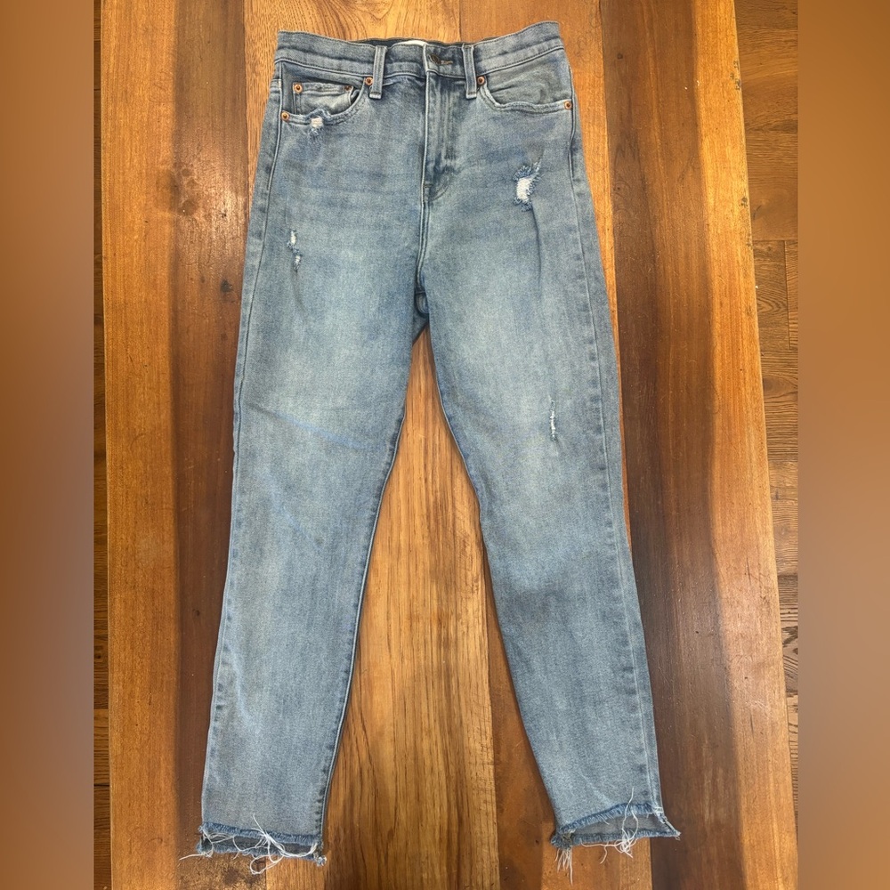 Pistola High Rise Straight Leg Ankle Length Jeans 28 Distressed Raw Hem Denim